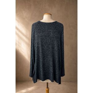 American Eagle Sz M Marled Knit Tunic Top Raw Hem Blue Gray Cozy Stretch